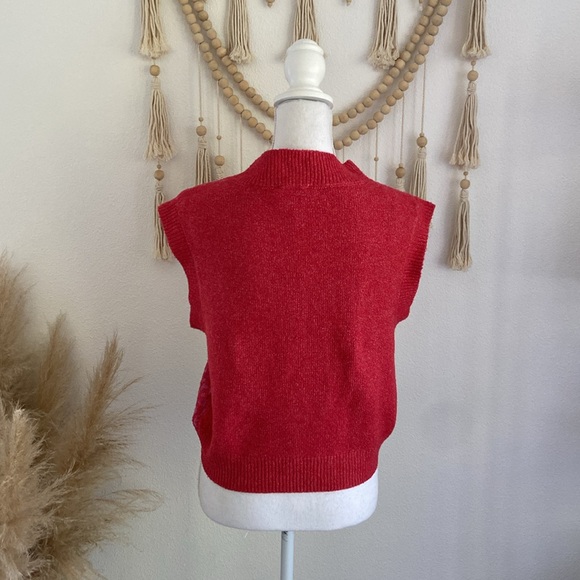 Nordstrom sweater tank top knit vest red pink heart checkerboard spring Y2K xs - Picture 9 of 16